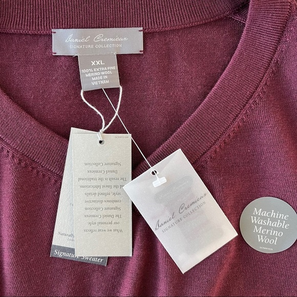 NWT Daniel Cremieux Men Signature V-Neck 100% merino wool sweater  maroon color - Picture 6 of 7